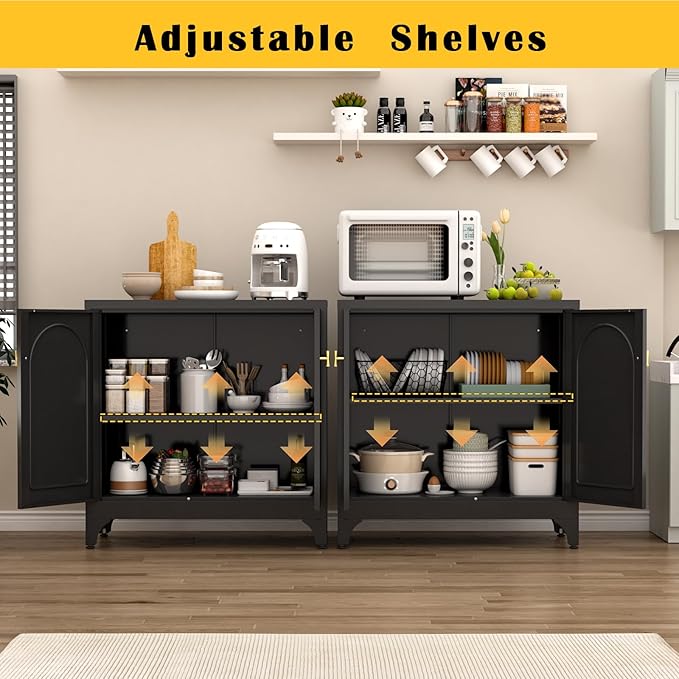 Metal Sideboard Buffet Cabinet with Storage,33 Inch Coffee Bar Cabinets with Adjustable Shelf, Black Kitchen Pantry Cabinet for Dining Room, Living Room