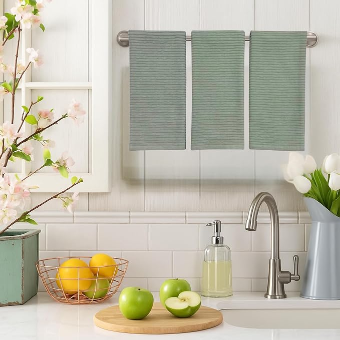 Sage Green Kitchen Hand Dish Towels, 100% Cotton - Image 3