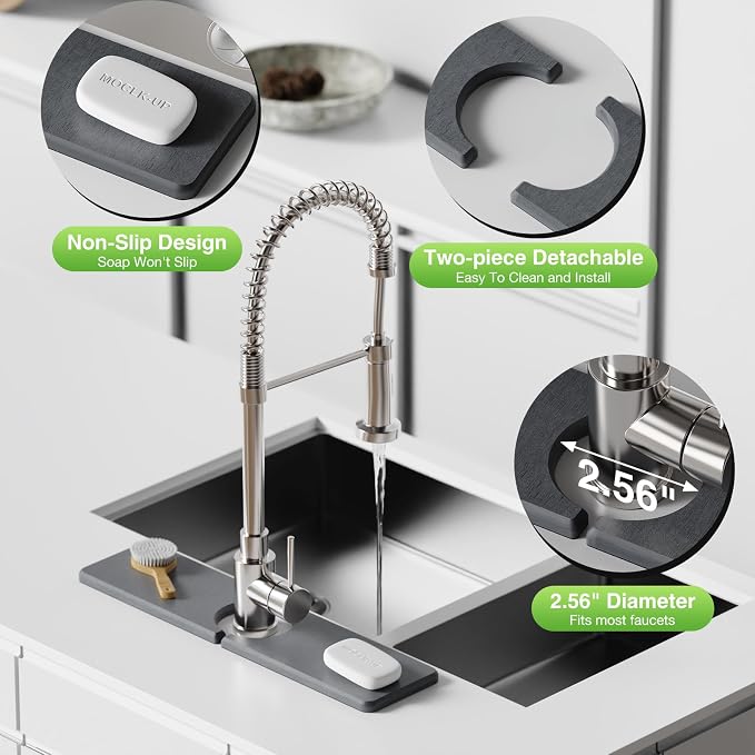 Premium Stone Faucet Mat for Kitchen Sink, 15.8" x 4" Dark Gray | Quick Drying - Image 5