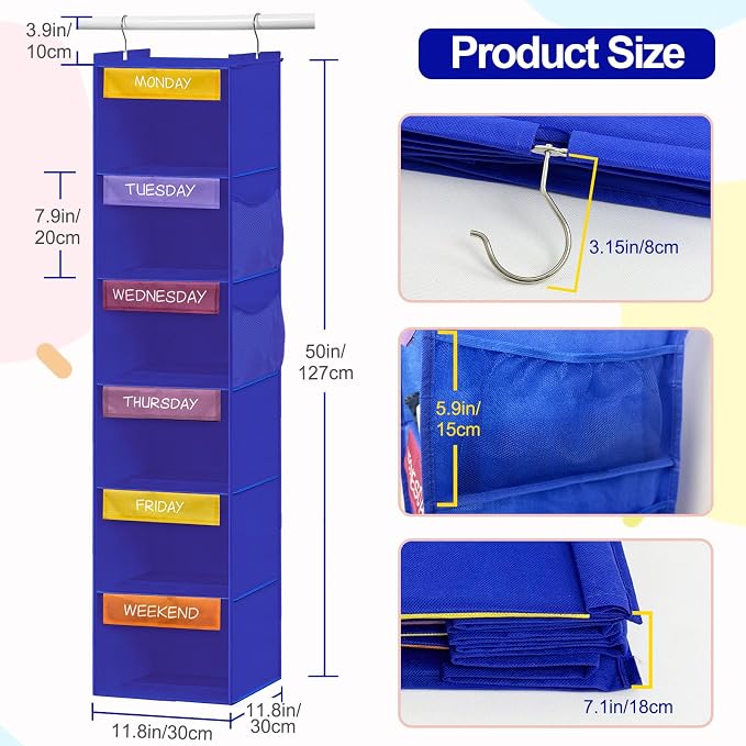 Weekly Clothes Organizer for Kids, 6-Shelf Hanging Closet Organizer - Image 3