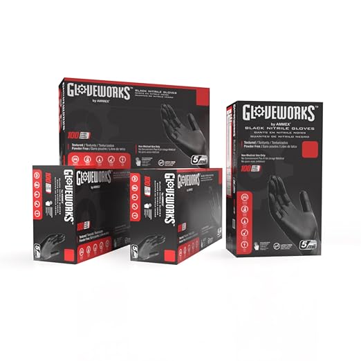 GLOVEWORKS Nitrile Gloves Disposable 5 mil Black Size Medium 4 Boxes of 100 by GLOVEWORKS