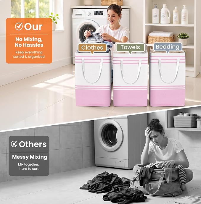 TranquilRelax 3-Pack Laundry Basket, Laundry Hamper, Collapsible Tall Clothes - Image 6