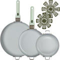 GoodCook Ceramic Cookware Set 7-Piece with Removable Handles, Induction Compatible Fry Pans, Nonstick and Oven Safe, Sage Green