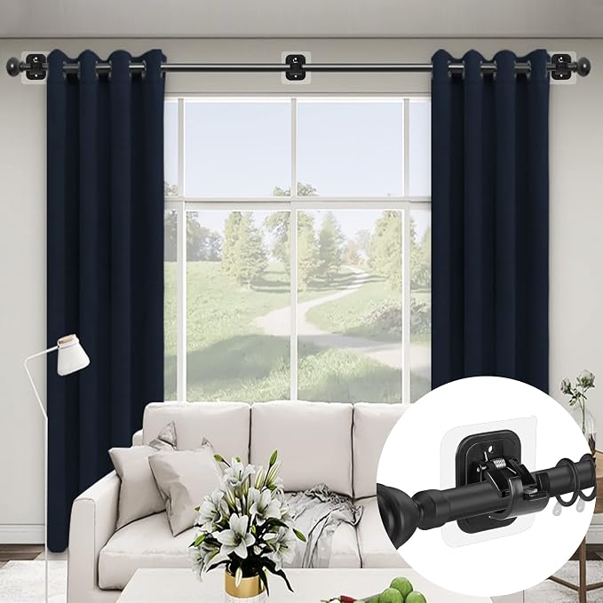 Self Adhesive No Drill Adjustable Curtain Rod Holder Hooks Brackets | Nail Free - Image 4