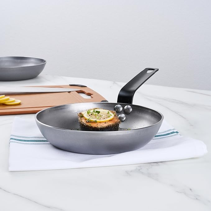 Restaurantware Fry Pan 1 Pack of 7.8 Inches Carbon Steel Non-Stick Searing Pan With Ergonomic Handle Silver For Sauteing and Omelets
