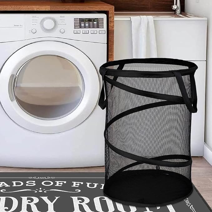 BATTOO Black Large Collapsible Laundry Basket Foldable Mesh Pop Up Hamper - Image 5