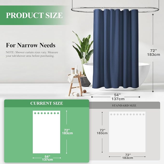 Dynamene Stall Waffle Shower Curtain 256 GSM Heavy Fabric 54x72 Navy Blue - Image 2