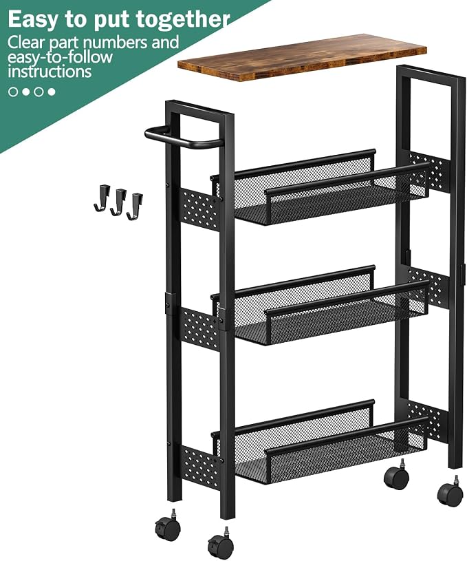 Vivihomety 4-Tier Slim Utility Rolling Laundry Cart - Image 9