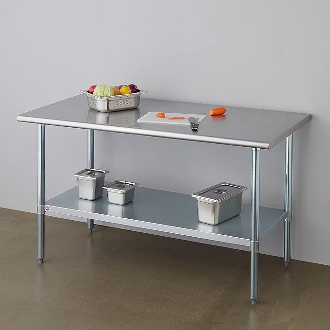 ROCKPOINT Stainless Steel Table for Prep & Work 30x60 Inches, NSF Metal Commercial Kitchen Heavy Duty Table with Adjustable Under Shelf and Table Foot for Restaurant, Home and Hotel