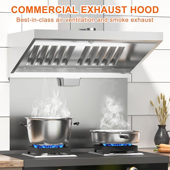Commercial Exhaust Hood 6 FT Stainless Steel Concession Trailer Hood with 3 Removable Hood Filters(No Motor), Grease Cup and Hood Light, Rust Resistant Vent Hood for Commercial Kitchen, NSF Listed