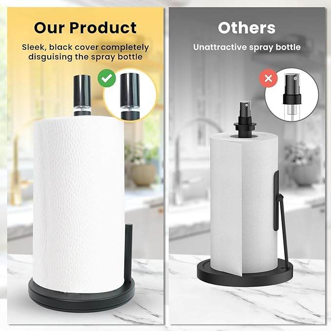 2-in-1 Paper Towel Holder with Spray Bottle, Matte Black Metal, Countertop - Image 2
