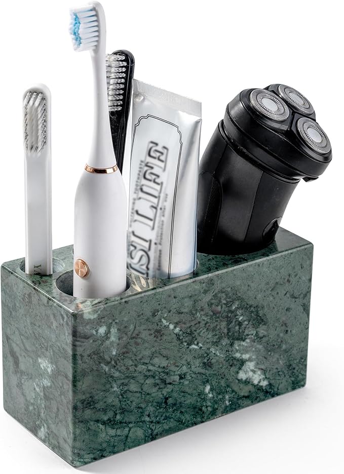 BCS Toothbrush Holder for Bathrooms, 6 Slots Open-Bottom Marble Toothbrush by BCS