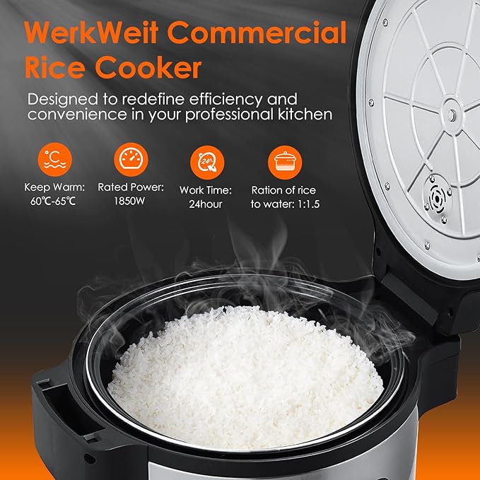 Commercial Rice Cooker 13L Large Rice Cooker 50Cup(Cooked)/25Cup (Uncooked), 1850W Rice Cooker for Restaurant Canteen Party Commercial Rice Warmer for 24H