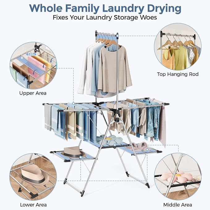 Large Capacity Clothes Drying Rack, Foldable Laundry Drying Rack | Heavy Duty - Image 3