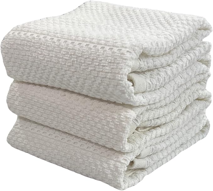 White Kitchen Hand Dish Towels, 100% Cotton by SerafinaHome
