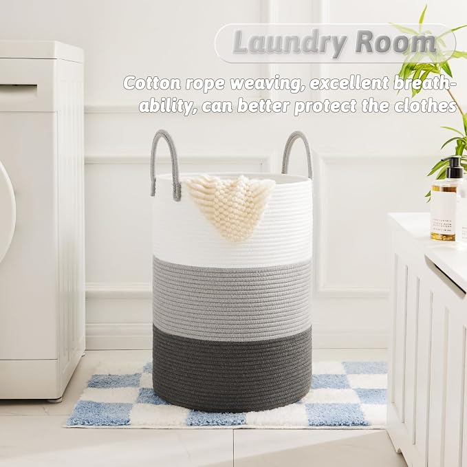 Artfeel Laundry Basket, Woven Cotton Rope Laundry Hamper, 80L - Image 2