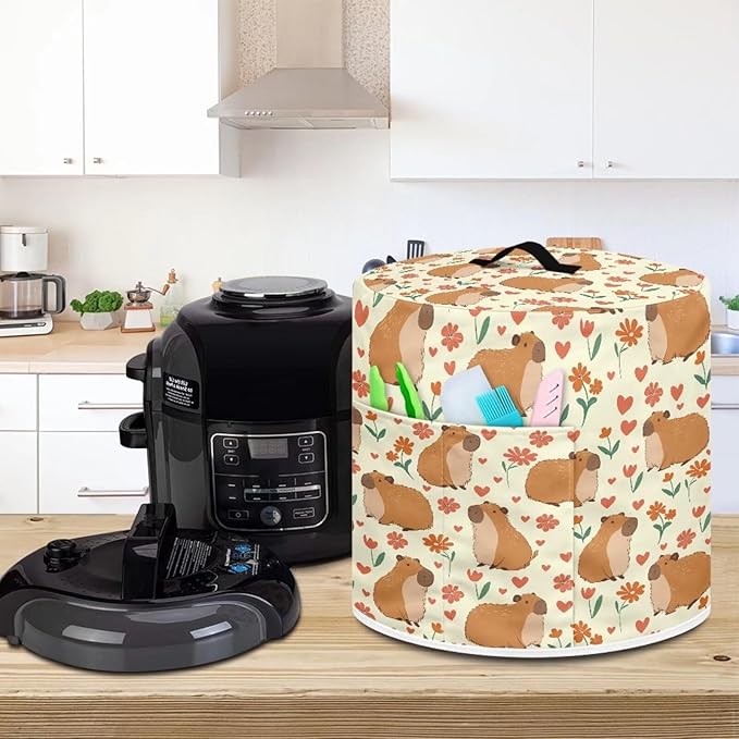 Cute Guinea Pig Print Insulated Pressure Cooker Appliance Cover, Also Fit for Rice Cooker, Air Fryer and Crock Pot, 6 Qt Dust Cover with Pocket for Spoon/Cooking Utensils/Recipes