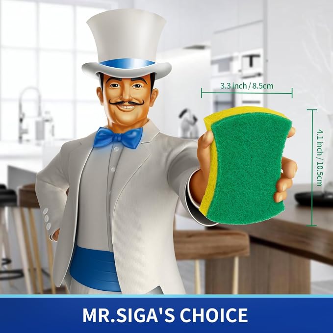 MR.SIGA Heavy Duty Cellulose Scrub Sponge, Dual-Sided Dish Sponge, 12 Pack | - Image 2