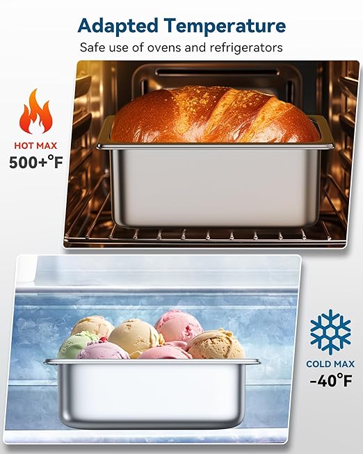 8 Pack Hotel Pans with Lids, 1/4 Size 6" Deep Stainless Steel Steam Table Pan 22 Gauge Anti Jam Commercial Catering Food Pans for Hotel, Home, Party, Restaurant, Buffet