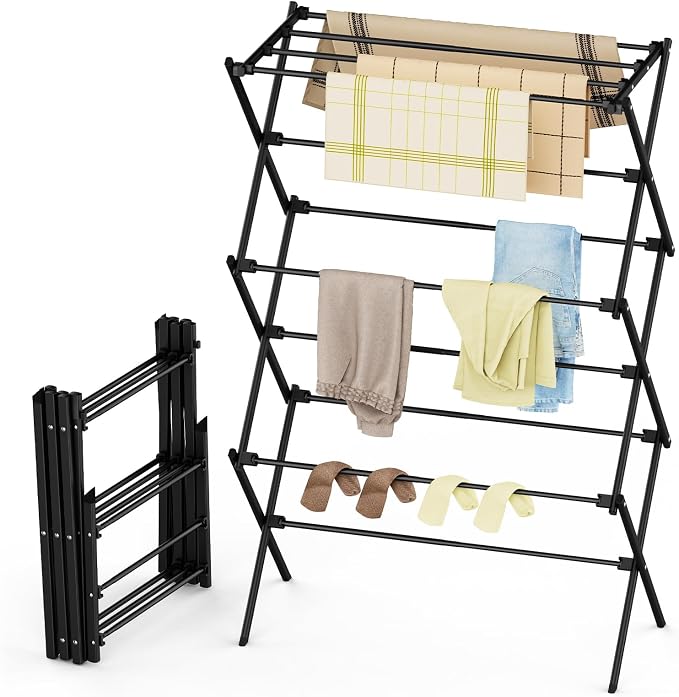 Drying Rack Clothing, 3-Tier Clothes Drying Rack Foldable, Antirust Laundry by Unknown