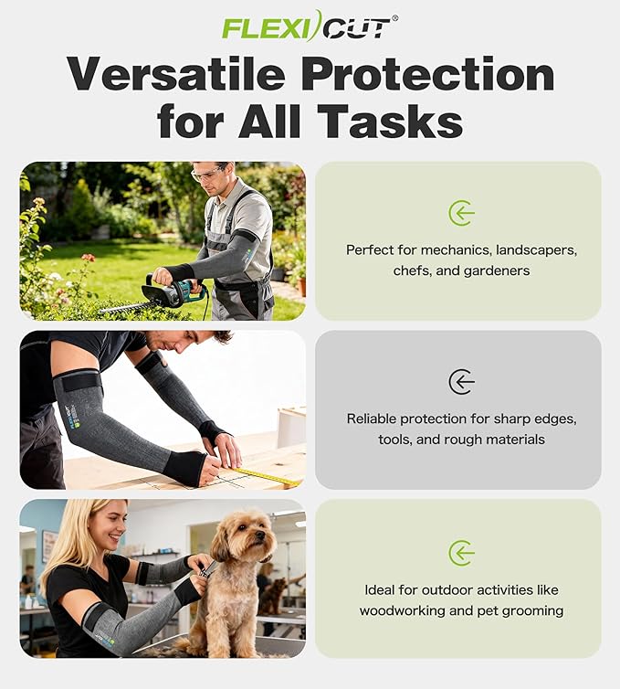 JDL A4 Cut Resistant Farmers Sleeves with Thumb Hole-Glass Fiber & Steel Free, Skin-Friendly Arm Protectors for Gardening, Welding, Kitchen, Biting, Pet Grooming, Black