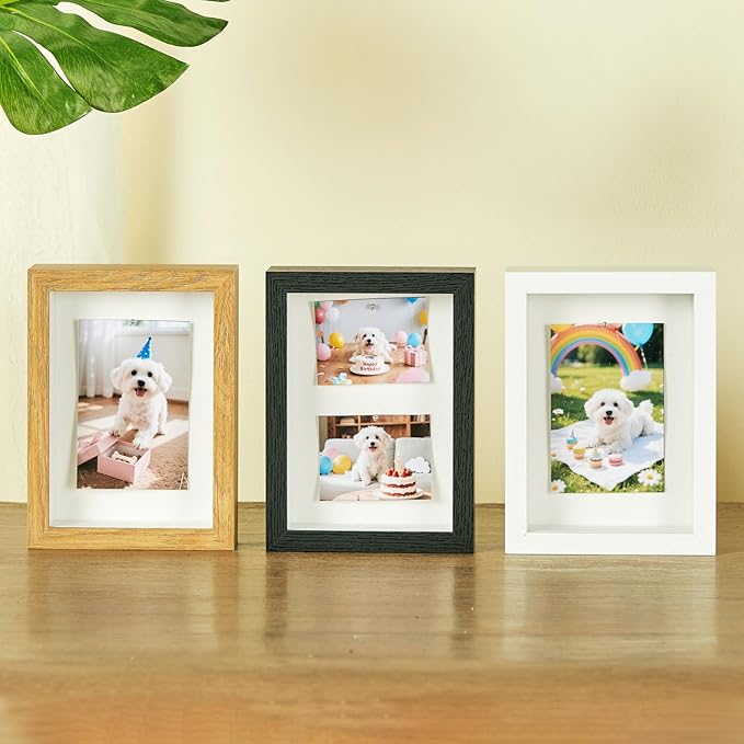 5x7 Mini Shadow Box Display Case Picture Frame with Soft Linen Back,Small Wood Color Shadow Box 5x7 for Flowers Medal Display Case Jersey pet Graduation Memorabilia Baby Ltems Crafts Photos