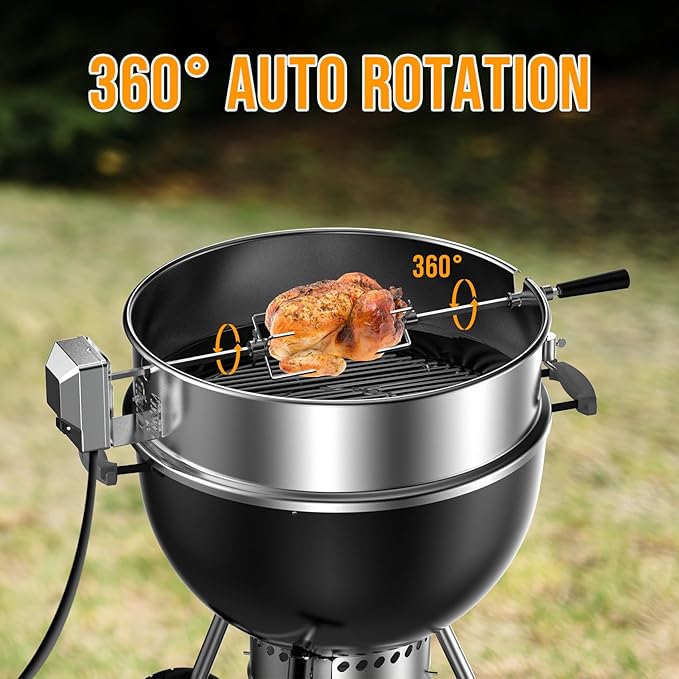Skyflame Charkettle Stainless Steel Rotisserie Ring Kit for 21 1/2–22 1/2 inch Outer Diameter Charcoal Kettle Grills, Compatible with Weber 2290 and Other Models