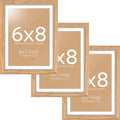Homeforia 6x8 Picture Frame Natural Wood, High End Oak 6x8 Light Wooden Frames with Mat 5x7 for Photo, 6 x 8 Frame Matted to 5 x 7 Print, 8x6 Wall or Tabletop Frame, Tempered Glass, Wall Kit, Set of 3