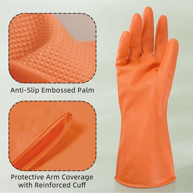 Cleanbear Reusable Dish Washing Rubber Glove Set of 3, Household Cleaning Gloves - Image 4