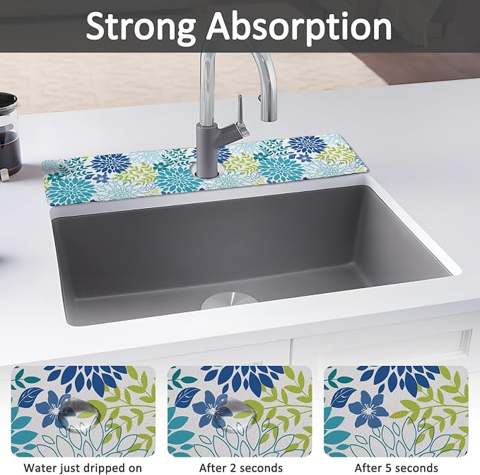 24" X 5.5" Kitchen Sink Splash Guard Faucet Mat Flora Super Absorbent Fast - Image 3