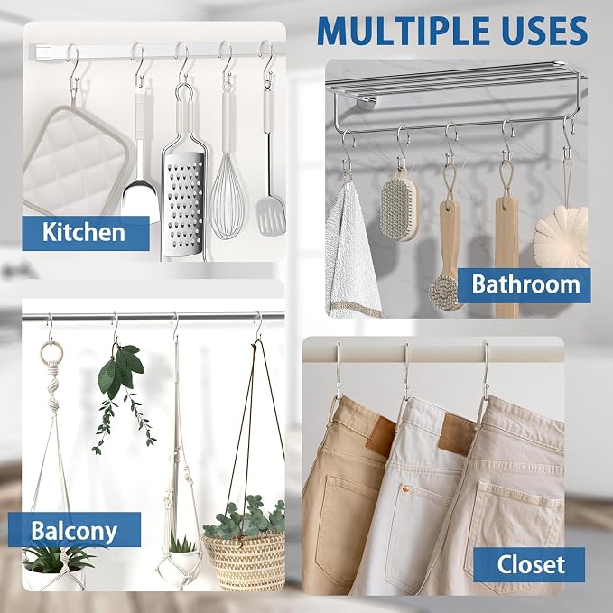 Goowin Nickel Metal Shower Curtain Hooks Rings, S Shape Metal Shower Curtain - Image 8