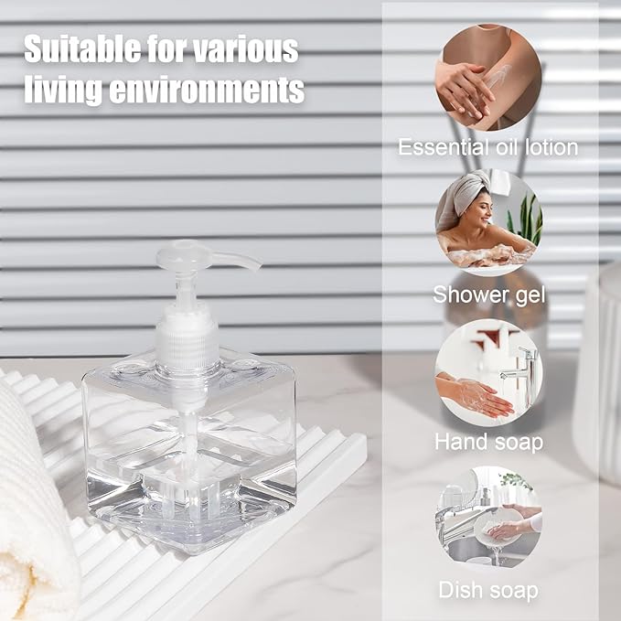 Plastic Pump Bottle Refillable Lotion Soap Dispenser 8.5oz Clear 2 Pack | Sturdy - Image 2