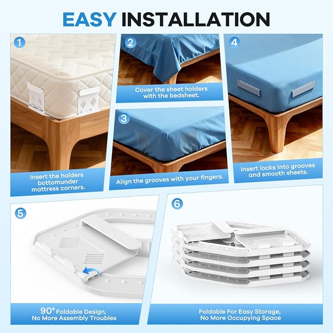 Upgrade Bed Sheet Holders for Corners Keep Sheets Firm & Tight, Foldable Lock - Image 7