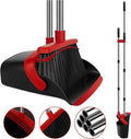 Red Broom and Dustpan Combo Set, Extended Reach Design, Built-in Comb Dustpan by UDUK