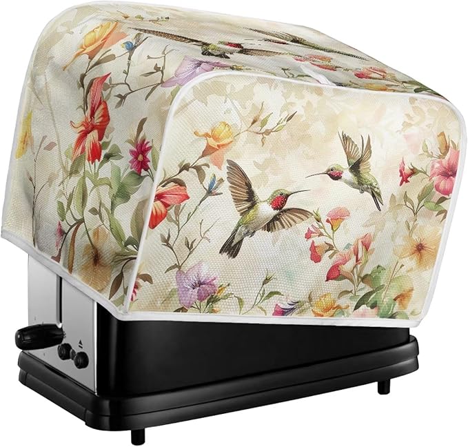 Hummingbird Flower Print 4 Slice Toaster Cover for Home Kitchen Accessories Decor Small Kitchen Appliance Bread Maker Cover