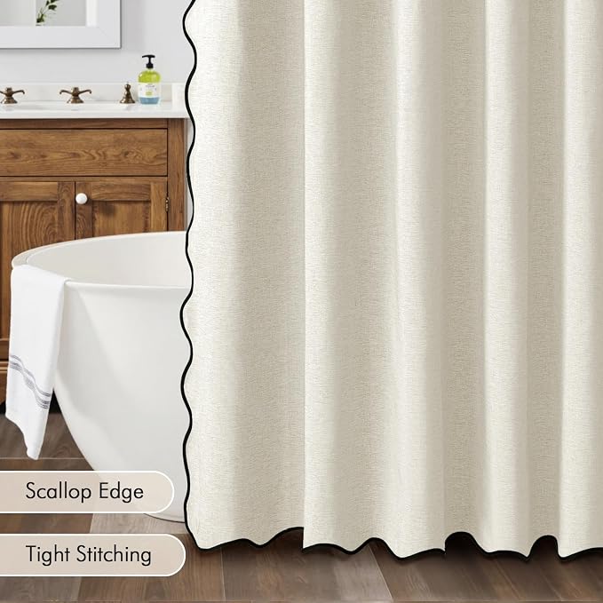 MIULEE 72"x84" Extra Long Scalloped Linen Shower Curtain Birch - Image 5