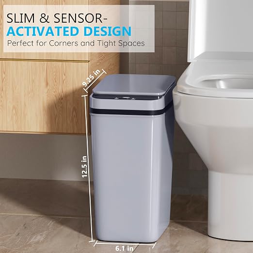 Bathroom Small Trash Can with Lid, Automatic Garbage Can, 2.6 Gallon | 3 Pack - Image 3