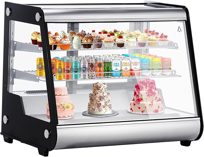 5.3 Cu.Ft Beverage Countertop Pastry Refrigerator, 3 Shelves Commercial Display Refrigerator Display Case w/LED Air-Cooling Automatic Defrost Rear Sliding Door for Cafe Restaurant, Black