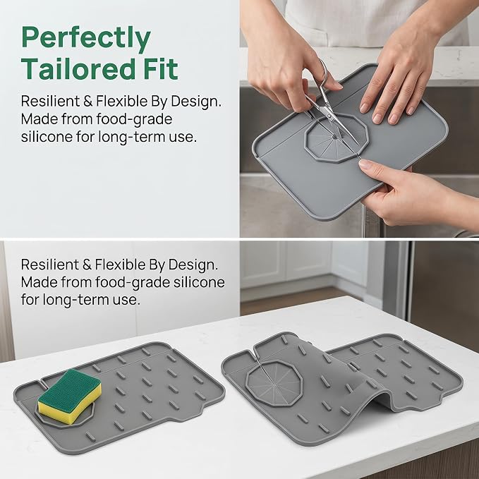 2PCS Silicone Faucet Splash Guard Mat, Sink Faucet Drip Catcher Tray - Image 7