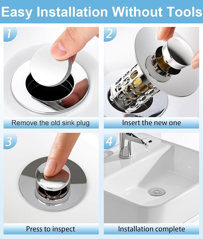 QYHNYJF Upgraded Bathroom Sink Stopper – Universal Pop-Up Drain Plug - Image 5