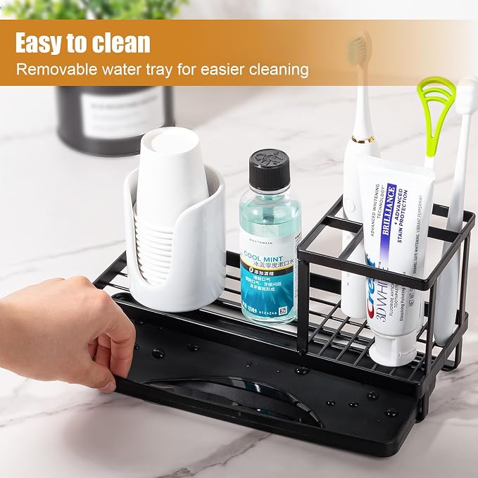 Toothbrush Holders Toothpaste Organizer Bathroom Accessories, Matte Black - Image 3