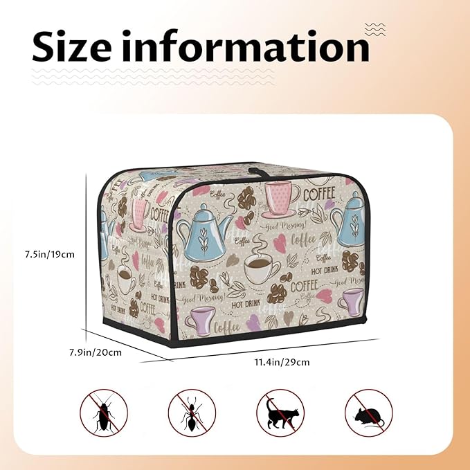 Beige Coffee Love Heart 2 Slice Toaster Cover, Waterproof Toaster Dust Cover Bread Maker Protective For Small Kitchen Appliance Dining Room Home Table Decor Gifts