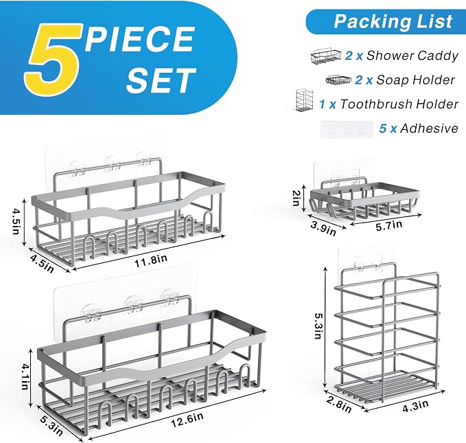 Shower Caddy 5 Pack, Adhesive Shower Organizer - Image 7