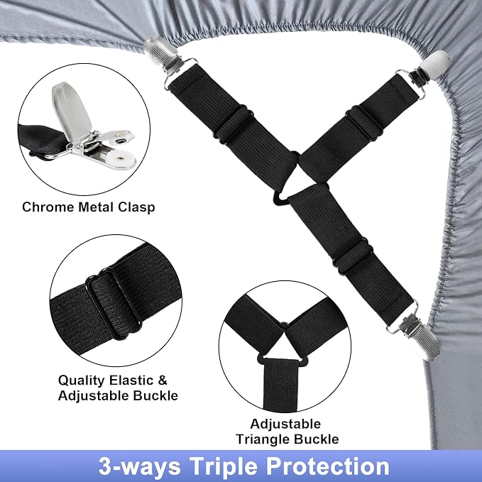 6 Pack Bed Sheet Straps Fitted Bed Sheet Fasteners Clips Black | Adjustable - Image 4
