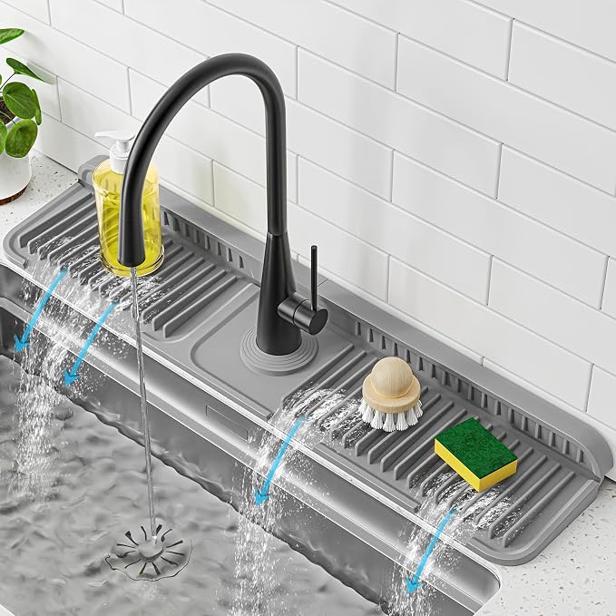 PoYang 24 Inch Faucet Mat for Kitchen Sink Splash Guard, Snap Button Holds It by PoYang