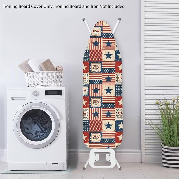 Ironing Board Cover, Standard Size 15x54, American Flag Plaid Pattern, Elastic - Image 4