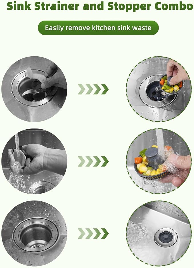 Universal Kitchen Sink Strainer Stopper Combo, 3 in 1 Pop Up - Image 4