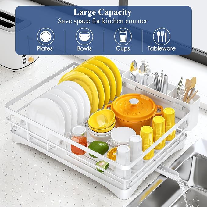 SNTD Dish Drying Rack for Kitchen Counter, 11.8" W x 16.7" L, Large Capacity - Image 2