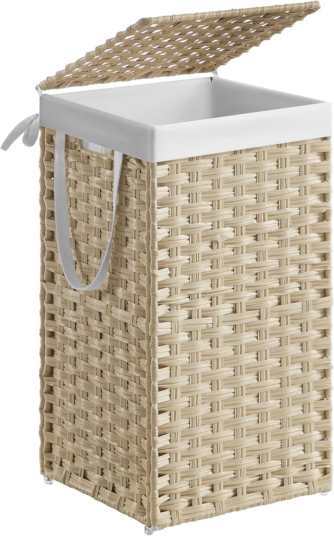 SONGMICS Laundry Hamper with Lid, 17.2 Gal Synthetic Rattan by Unknown