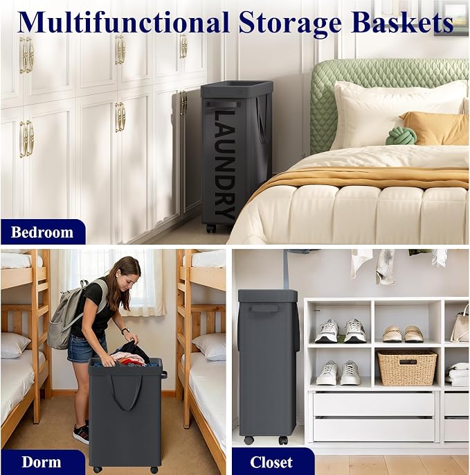 Optish 50L Slim Rolling Laundry Basket - Image 6